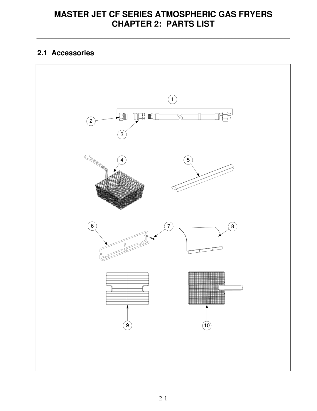 Frymaster FMCFEC, MJCFEC, KJ3FC, J65X, JCFX manual Master JET CF Series Atmospheric GAS Fryers Parts List, Accessories 