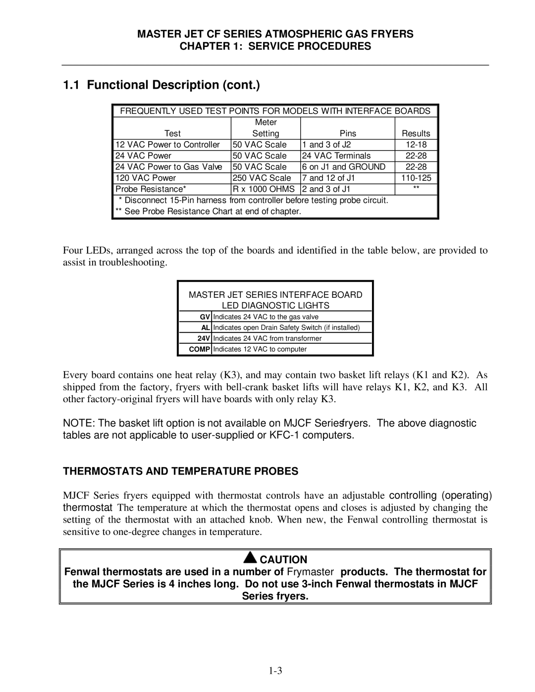 Frymaster JCFX, MJCFEC, FMCFEC, KJ3FC, J65X manual Thermostats and Temperature Probes 