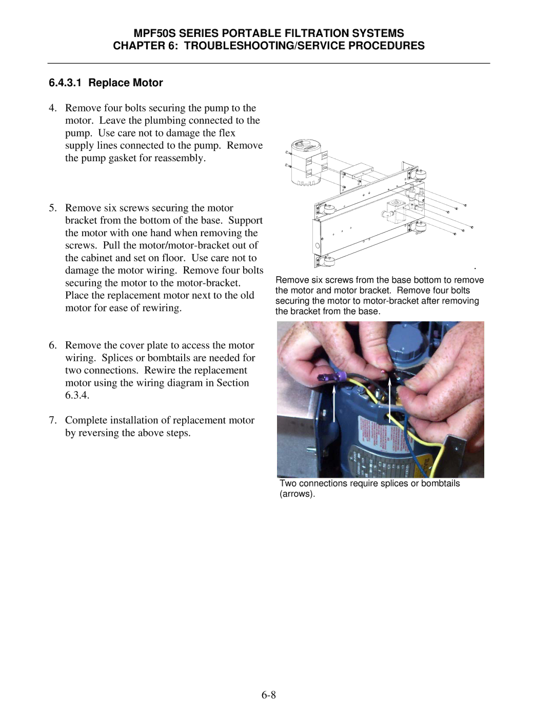 Frymaster MPF50S Series manual Replace Motor 