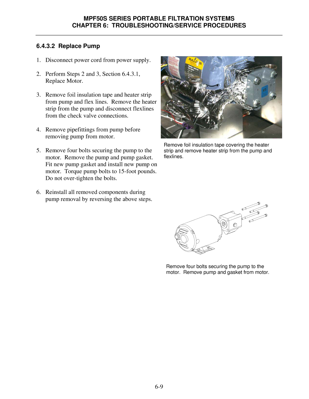 Frymaster MPF50S Series manual Replace Pump 