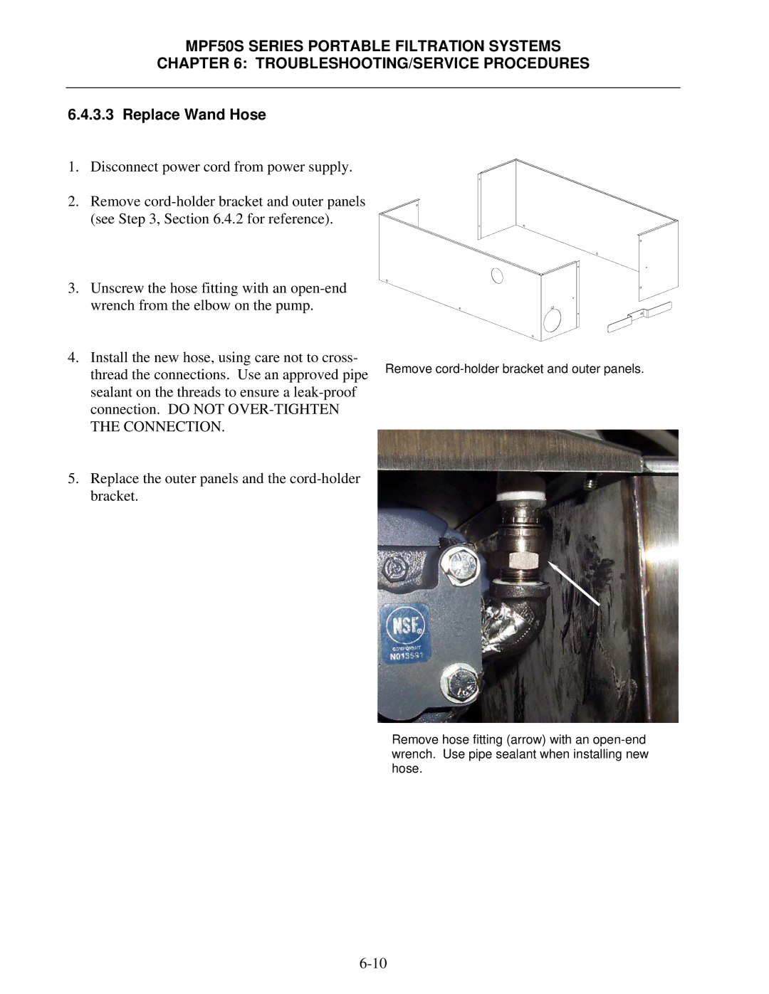 Frymaster MPF50S Series manual Replace Wand Hose, Connection 