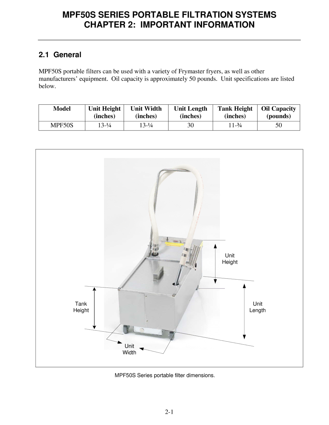 Frymaster MPF50S Series manual General 