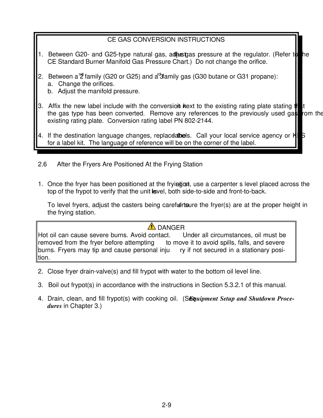 Frymaster BIPH55, MPH55 warranty CE GAS Conversion Instructions, After the Fryers Are Positioned At the Frying Station 