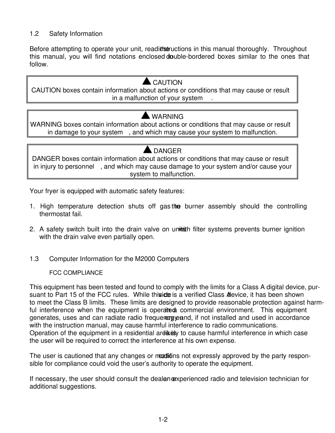 Frymaster BIPH55, MPH55 warranty Safety Information, Computer Information for the M2000 Computers 