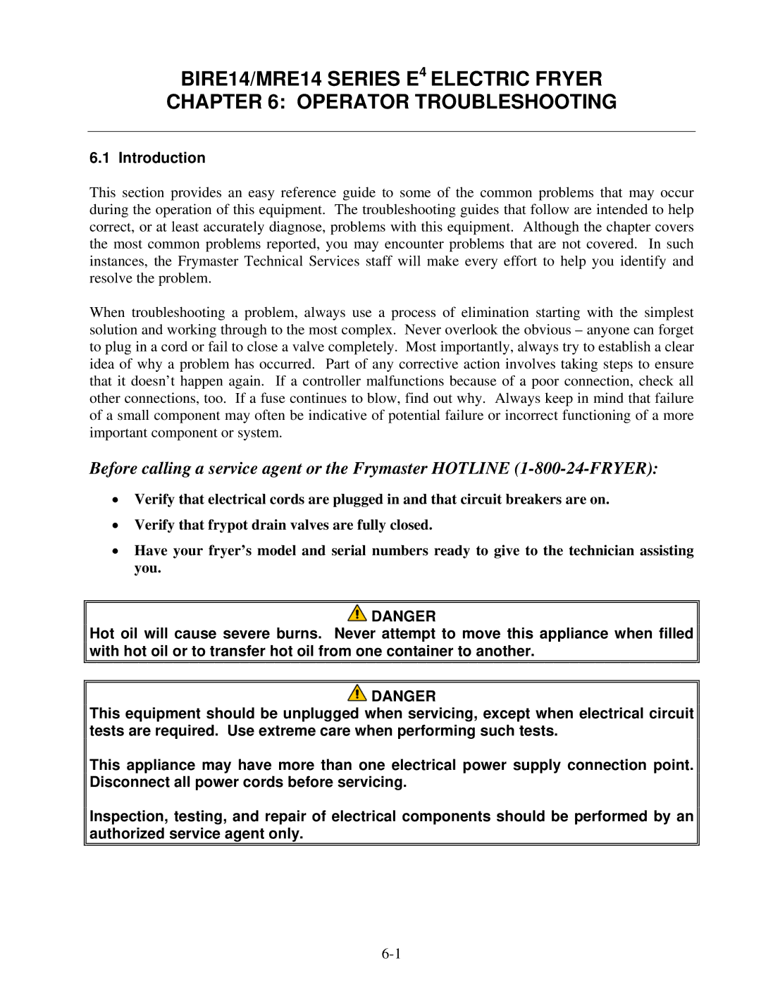 Frymaster MRE14, BIRE14 warranty Introduction 