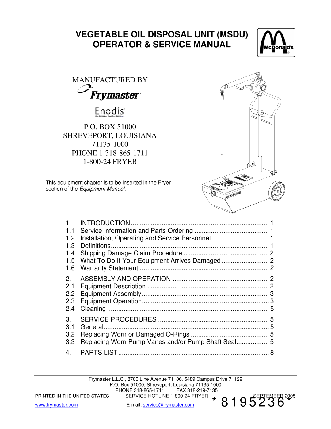 Frymaster MSDU service manual 8195236 