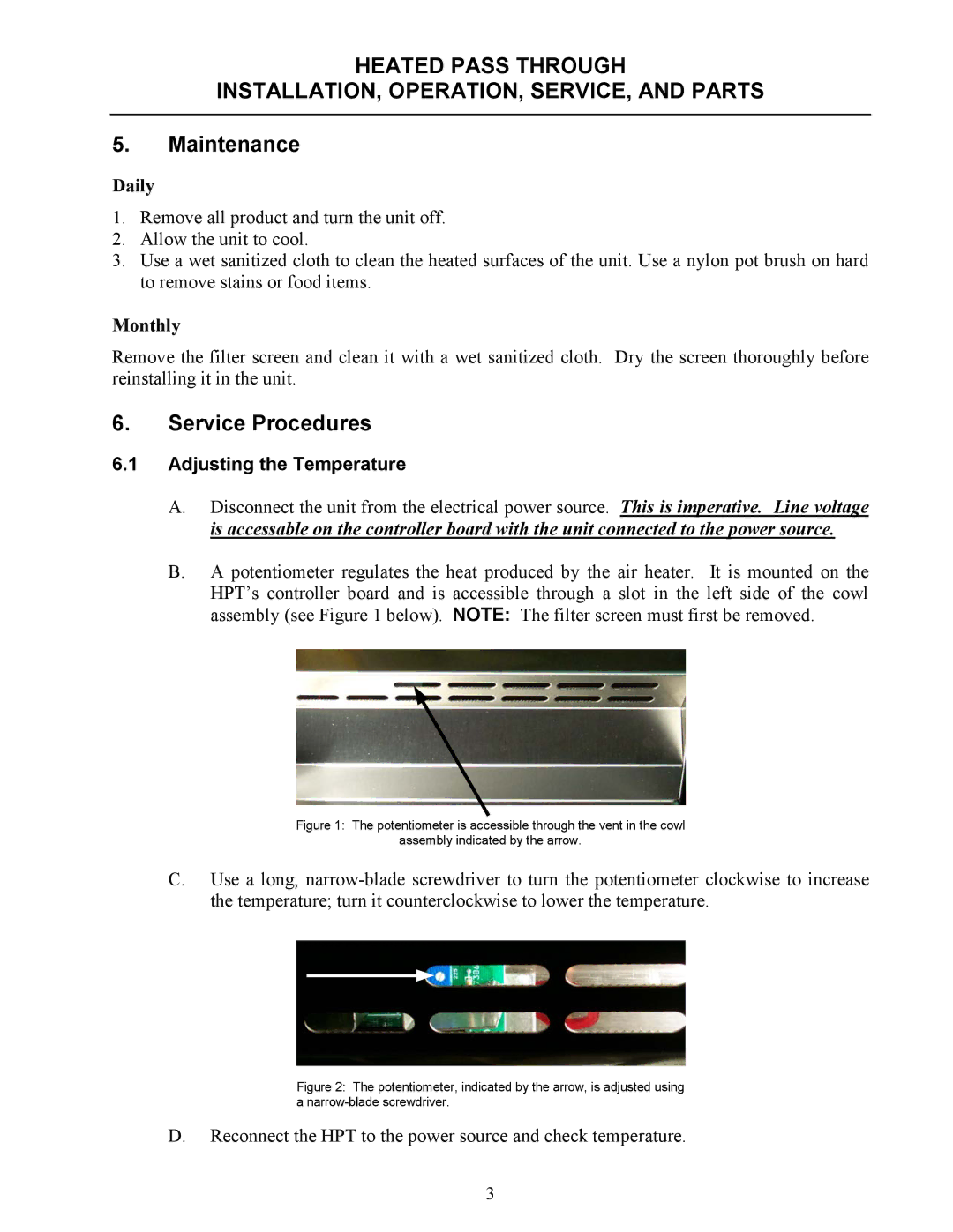 Frymaster none manual Maintenance, Service Procedures, Adjusting the Temperature 