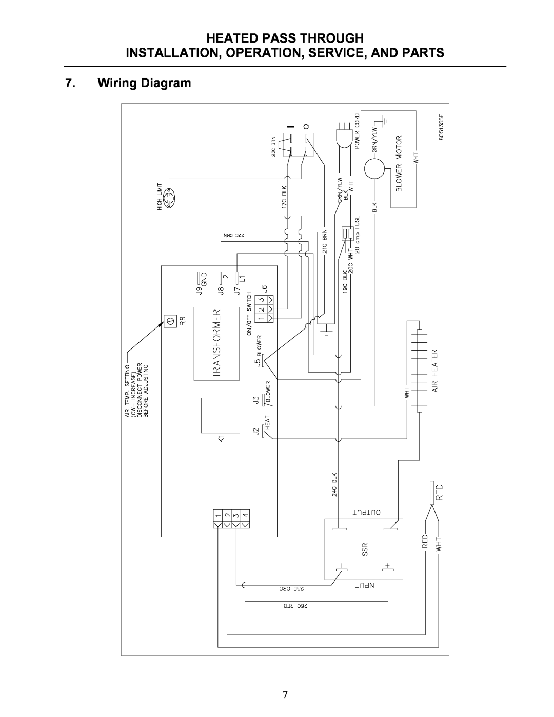 Frymaster none manual Wiring Diagram, Heated Pass Through Installation, Operation, Service, And Parts 