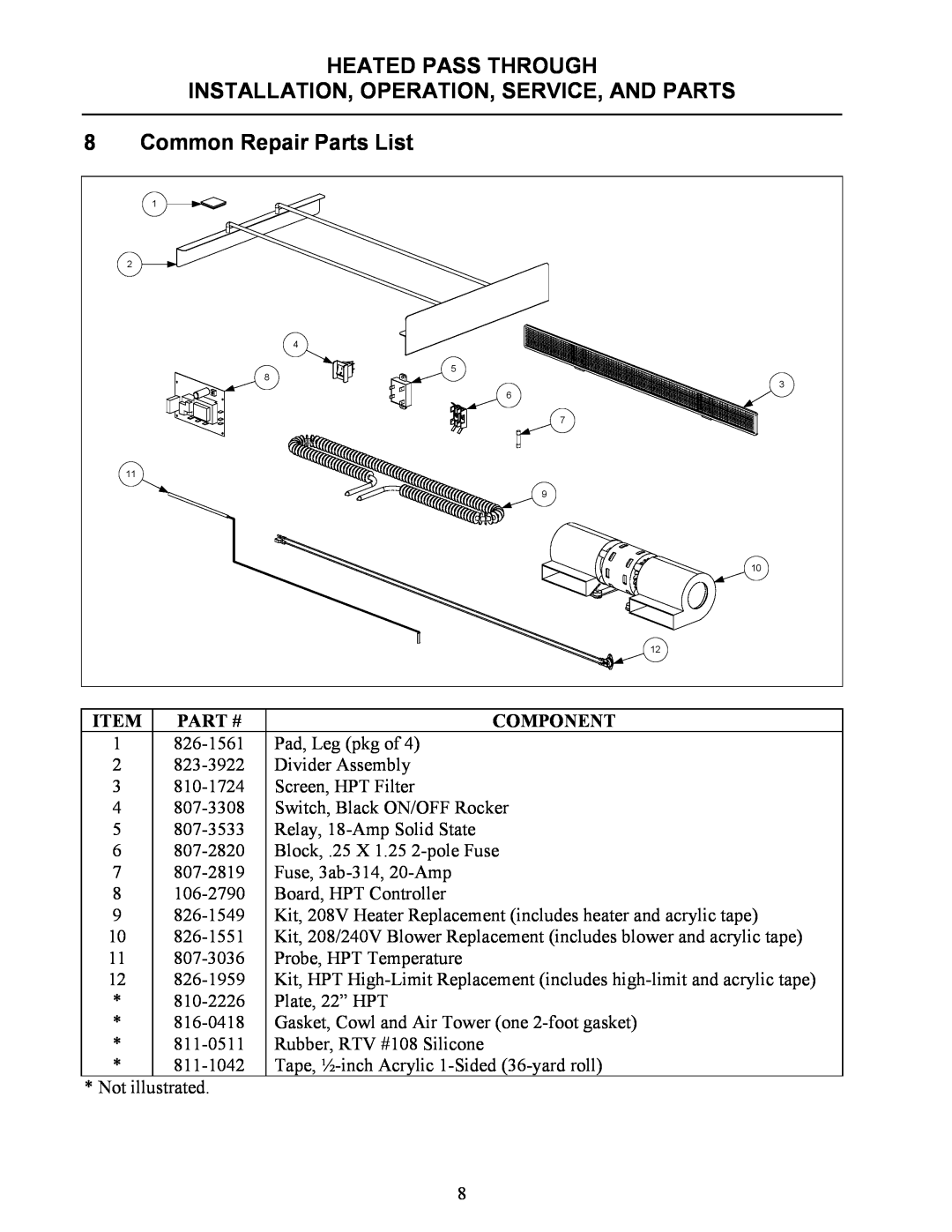 Frymaster none manual Common Repair Parts List, Part #, Component 