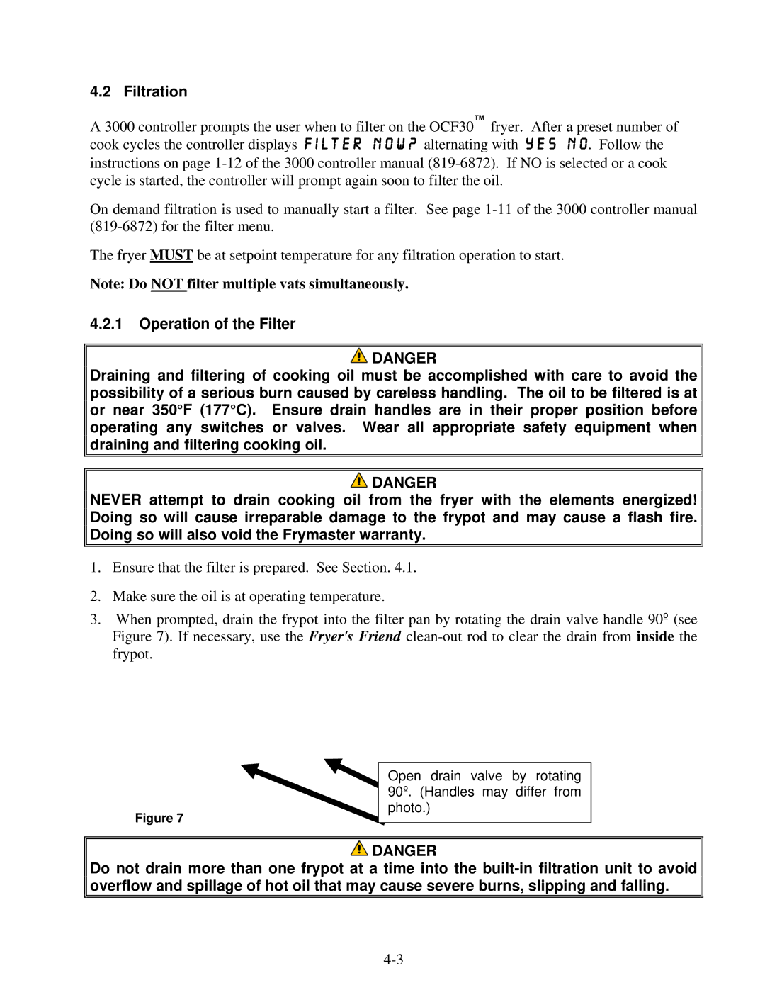 Frymaster OCF30 operation manual Filtration 
