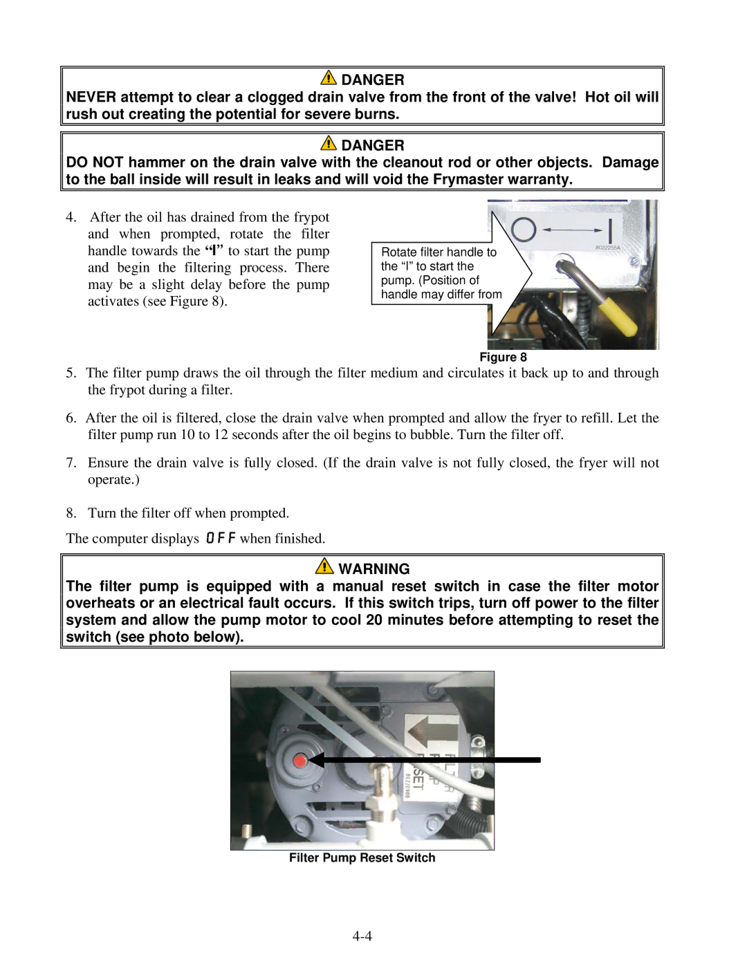 Frymaster OCF30 operation manual Filter Pump Reset Switch 