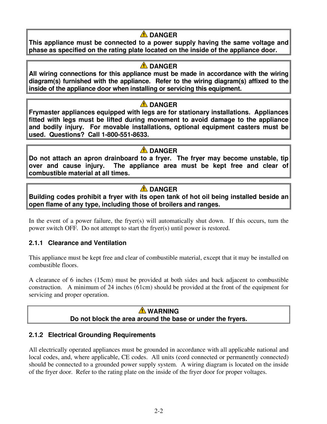 Frymaster OCF30 operation manual Clearance and Ventilation 