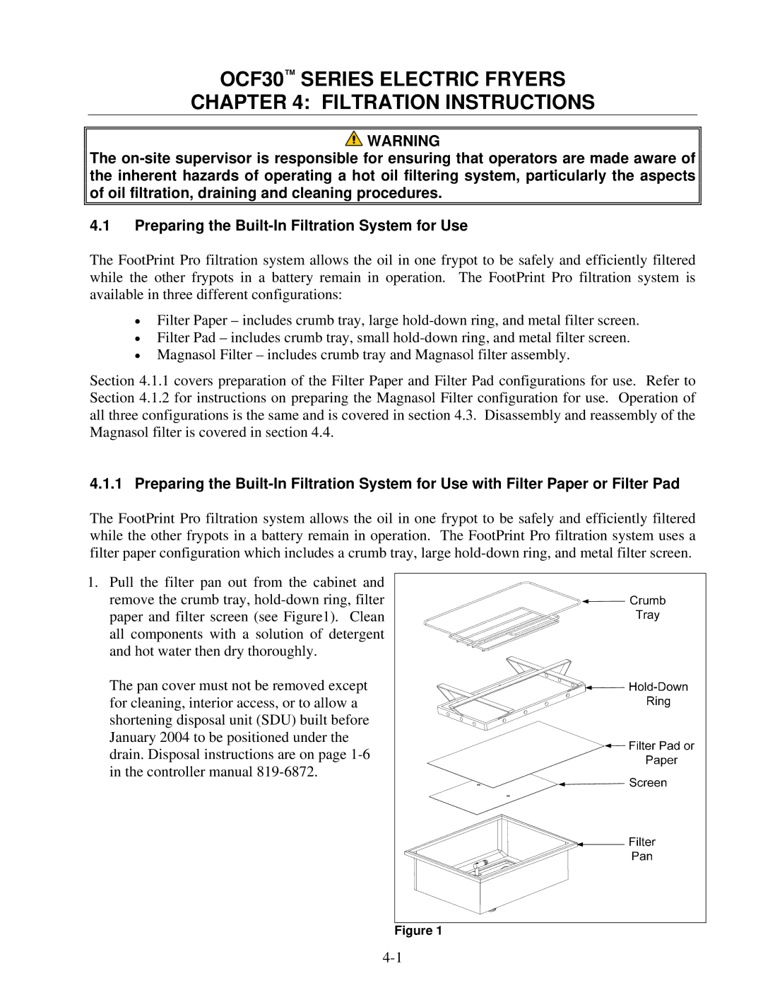 Frymaster operation manual OCF30 Series Electric Fryers Filtration Instructions 