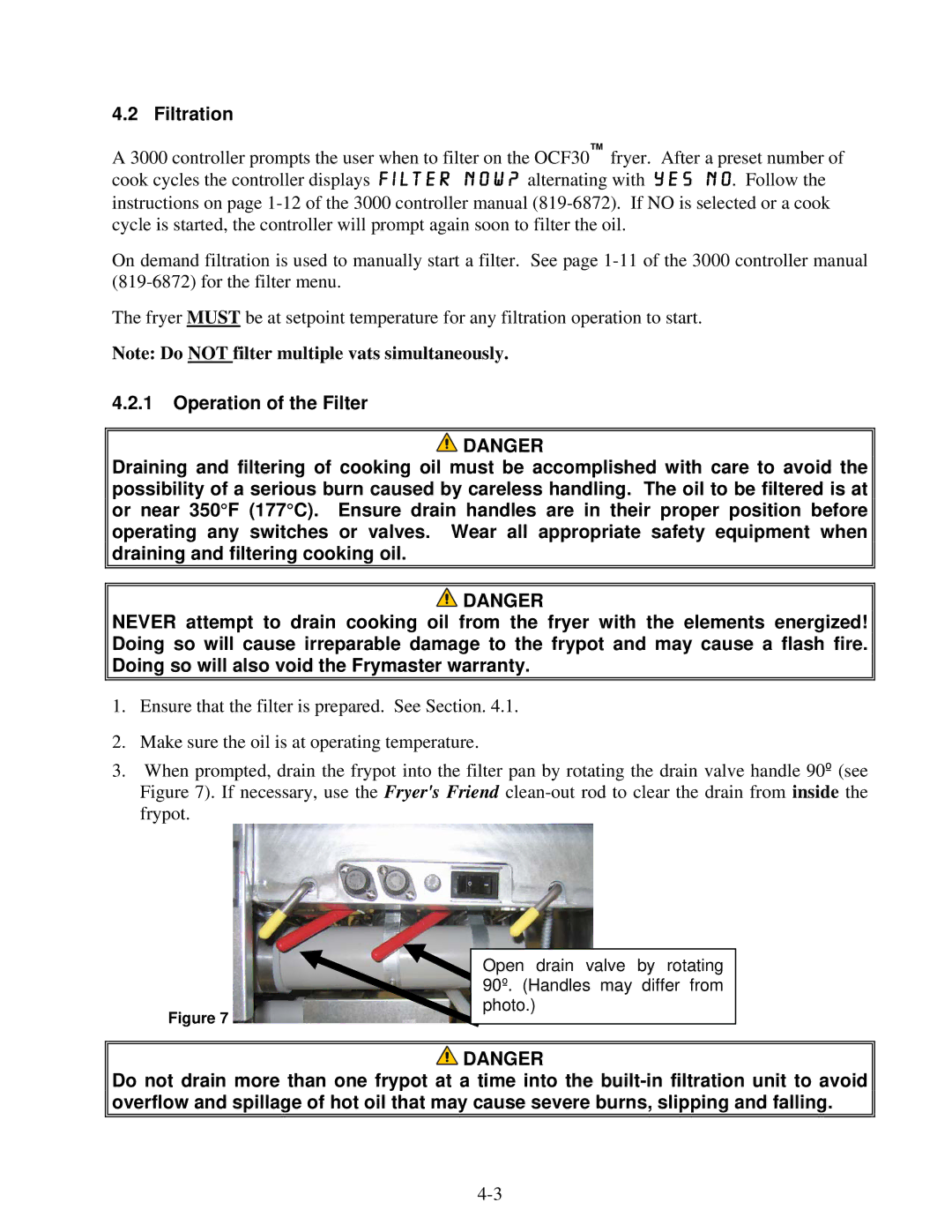 Frymaster OCF30 operation manual Filtration 