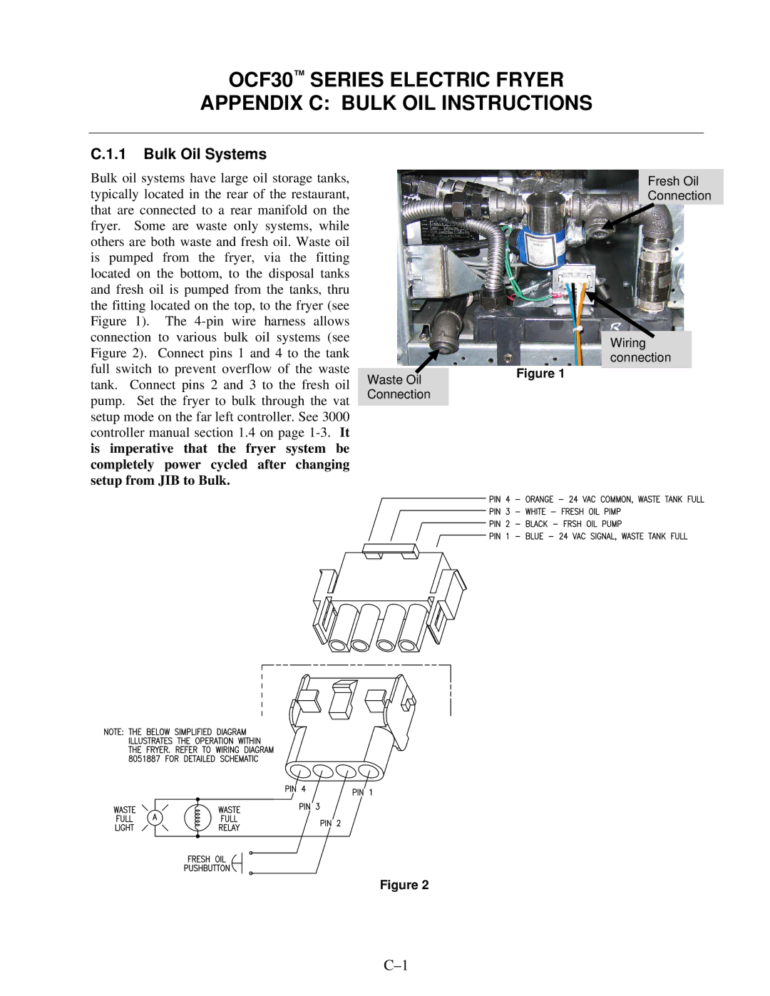 Frymaster operation manual OCF30 Series Electric Fryer Appendix C Bulk OIL Instructions, Bulk Oil Systems 