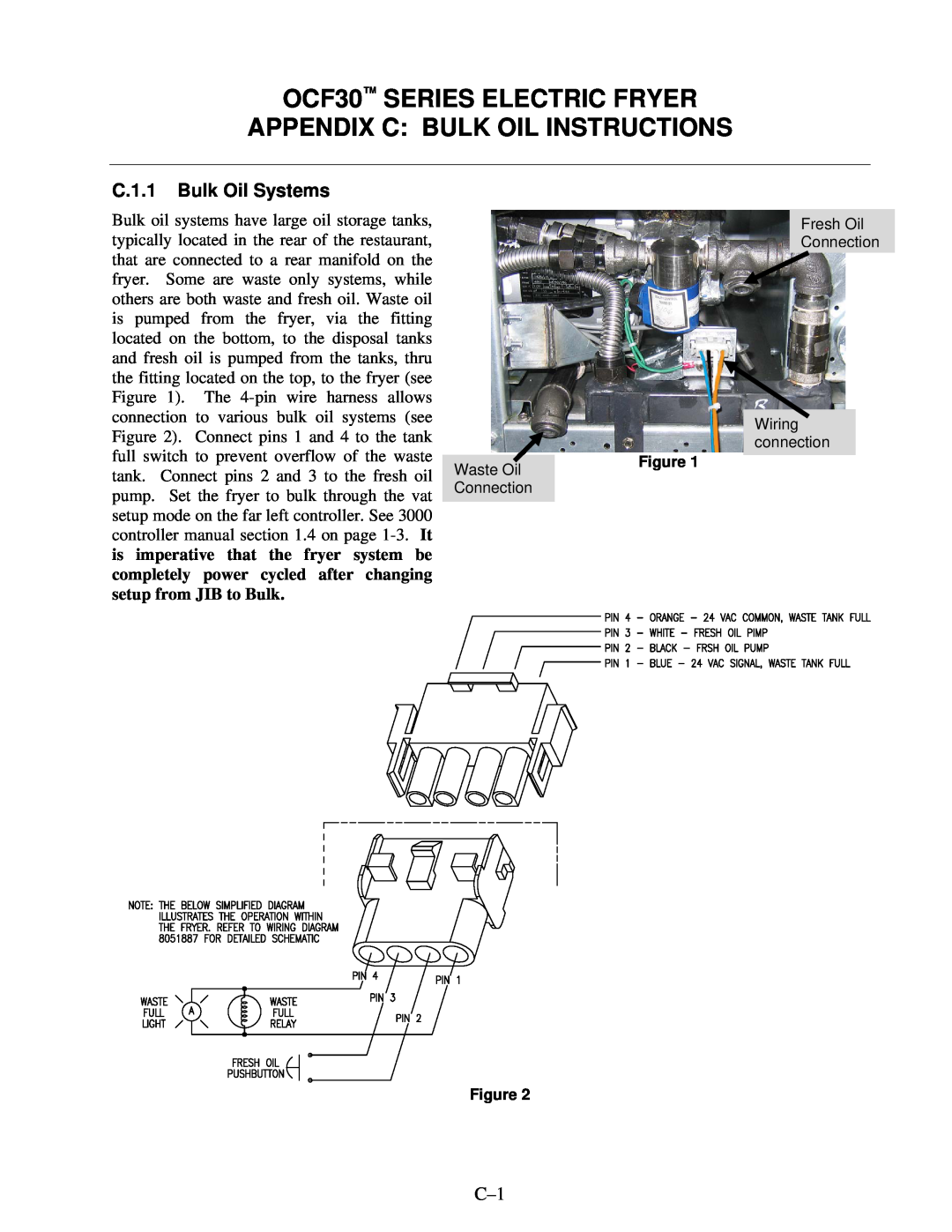 Frymaster operation manual Appendix C Bulk Oil Instructions, OCF30 SERIES ELECTRIC FRYER, C.1.1 Bulk Oil Systems 