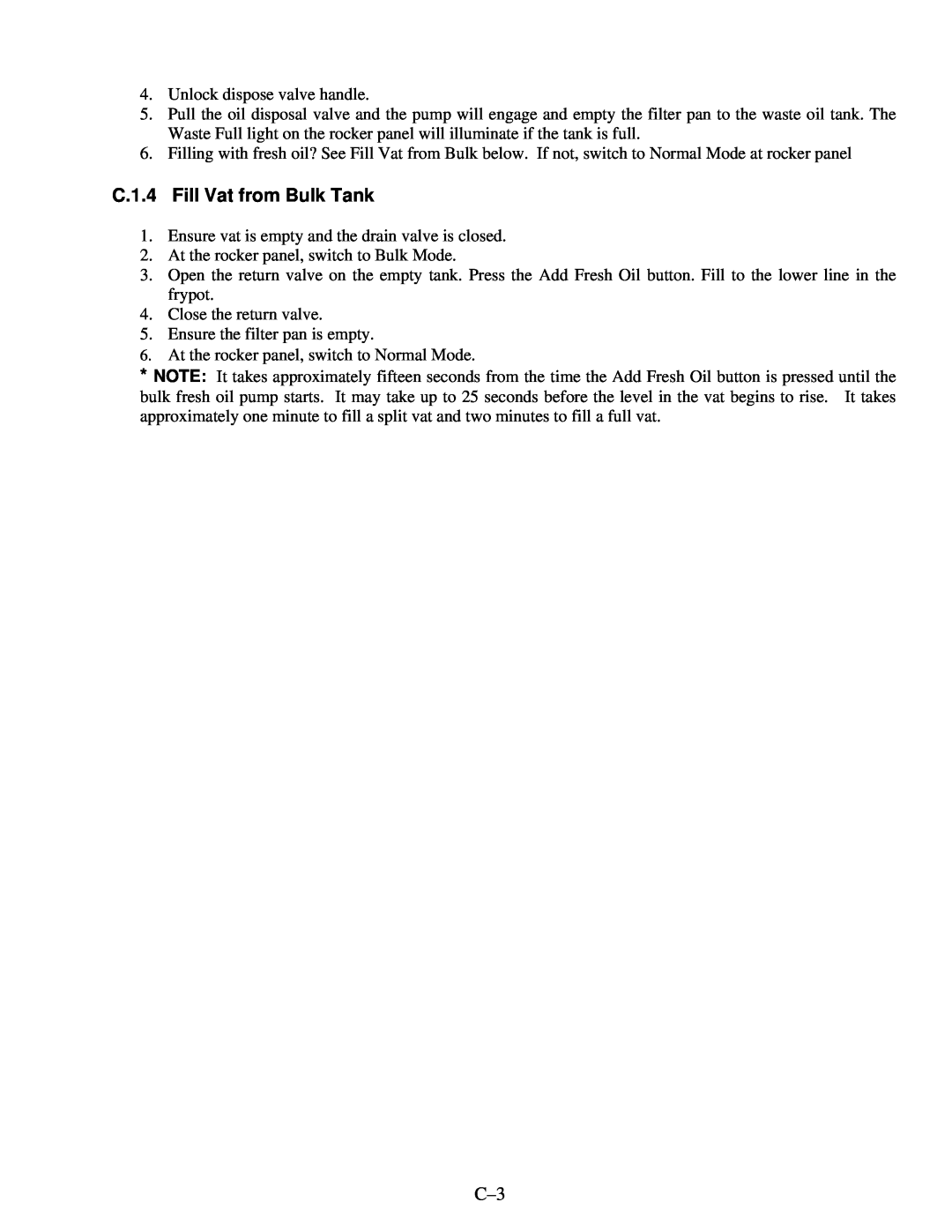Frymaster OCF30 operation manual C.1.4 Fill Vat from Bulk Tank 