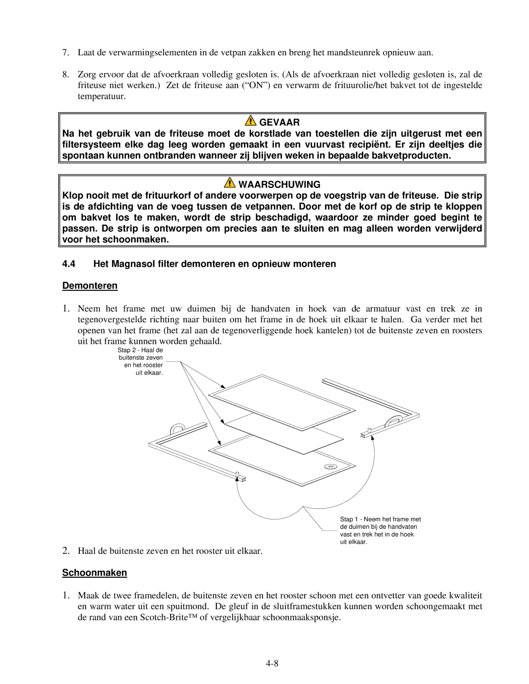 Frymaster Pro Series manual Schoonmaken 