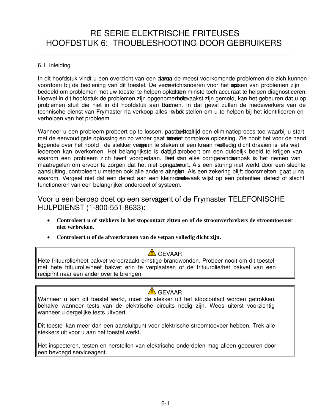 Frymaster Pro Series manual Inleiding 