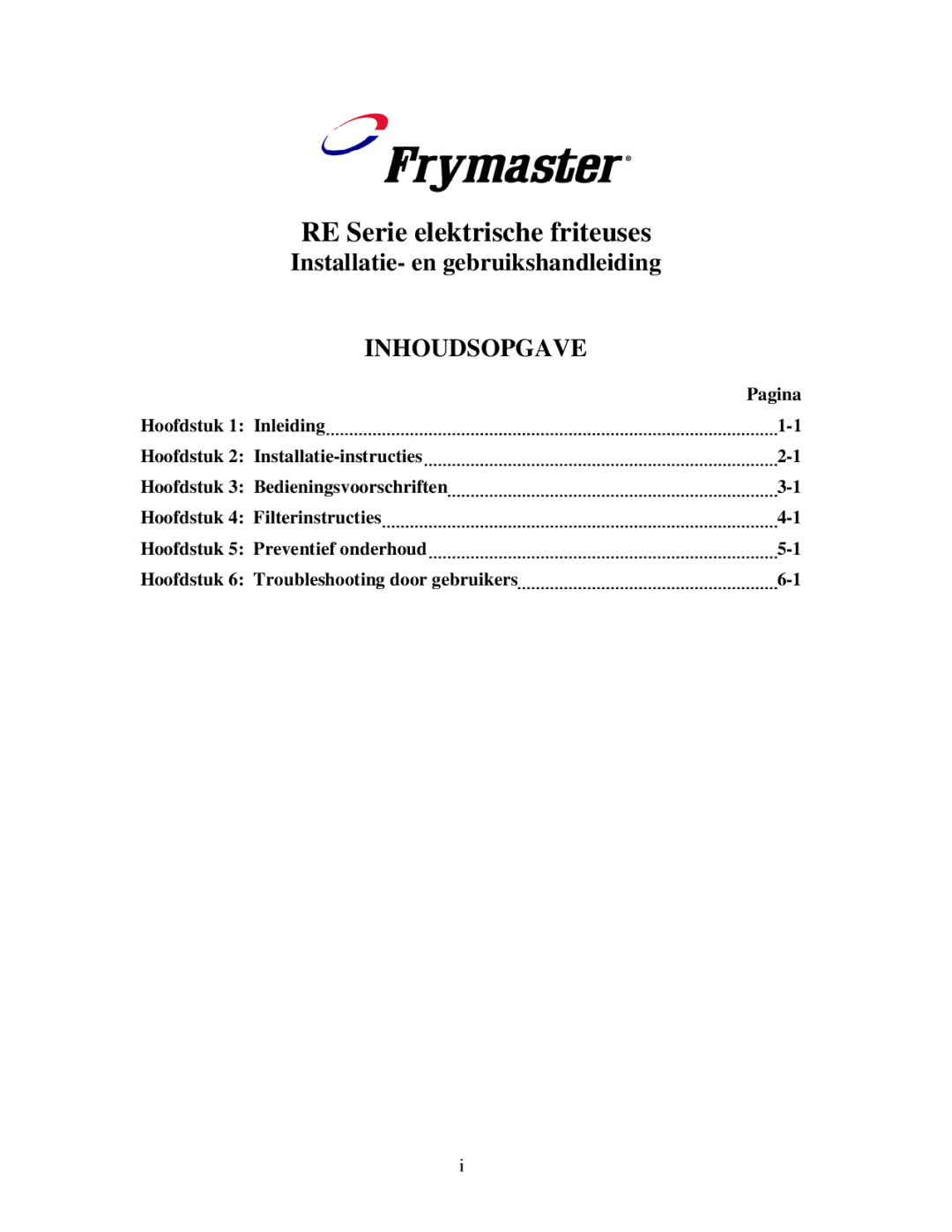 Frymaster Pro Series manual RE Serie elektrische friteuses 