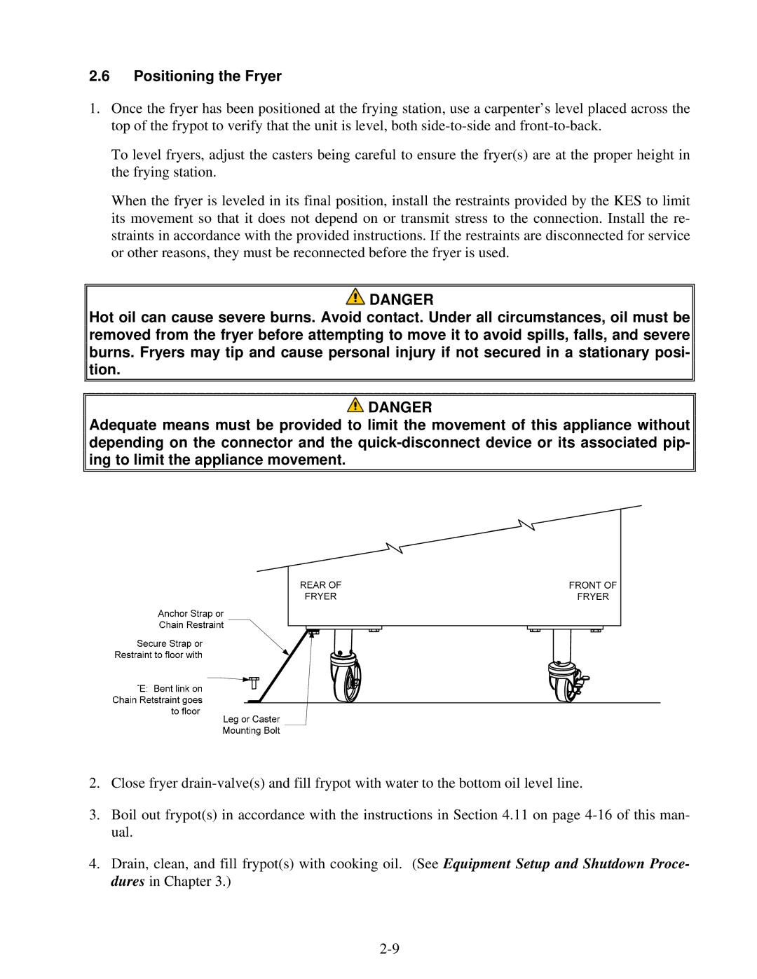 Frymaster Protector Series operation manual Positioning the Fryer 