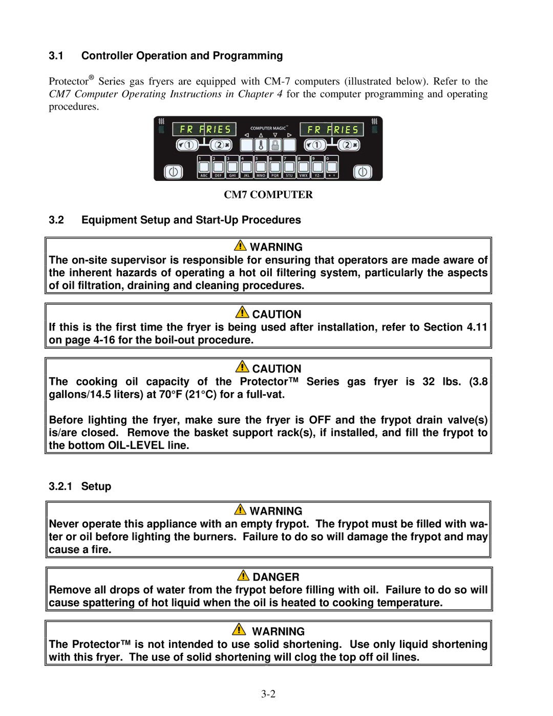 Frymaster Protector Series operation manual Controller Operation and Programming 