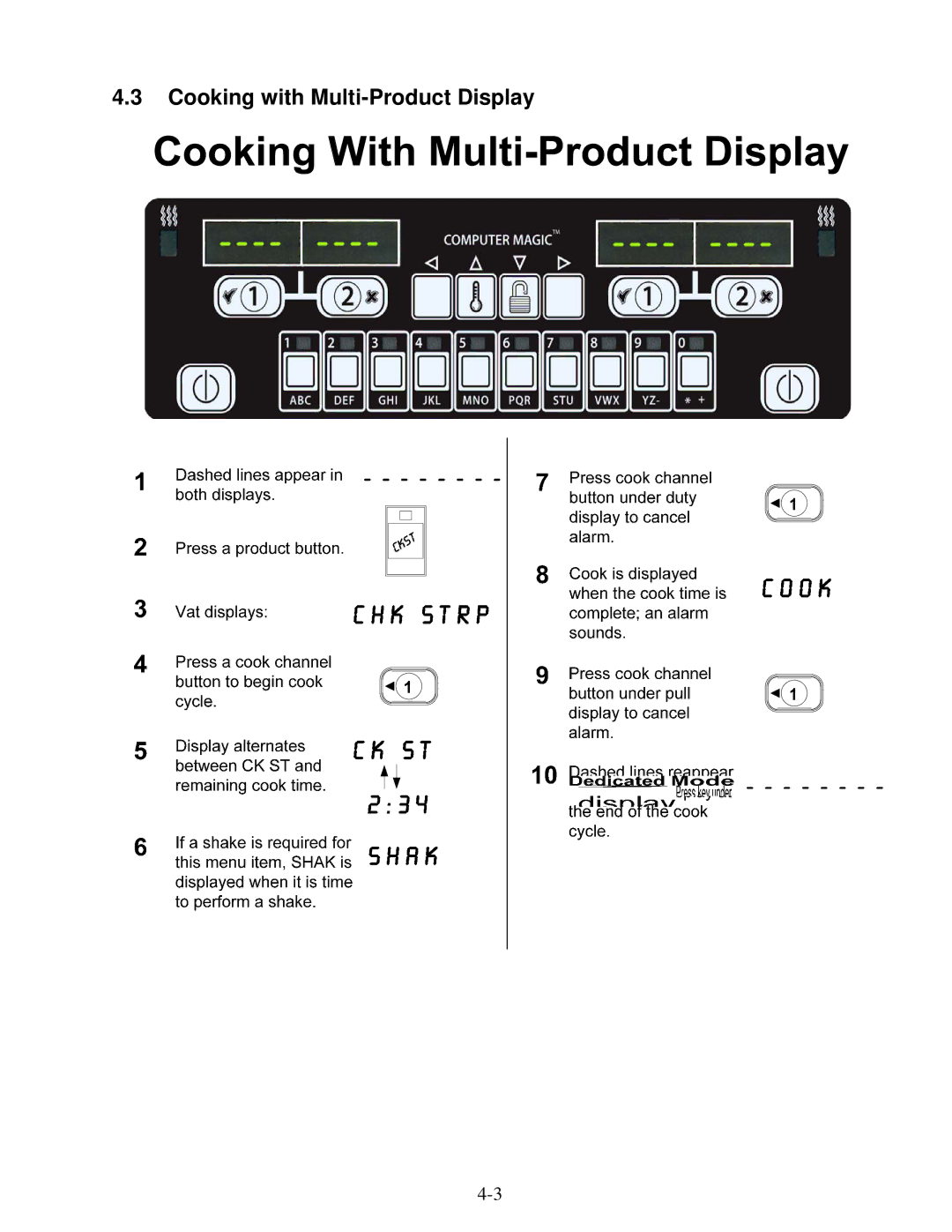 Frymaster Protector Series operation manual Cooking with Multi-Product Display 