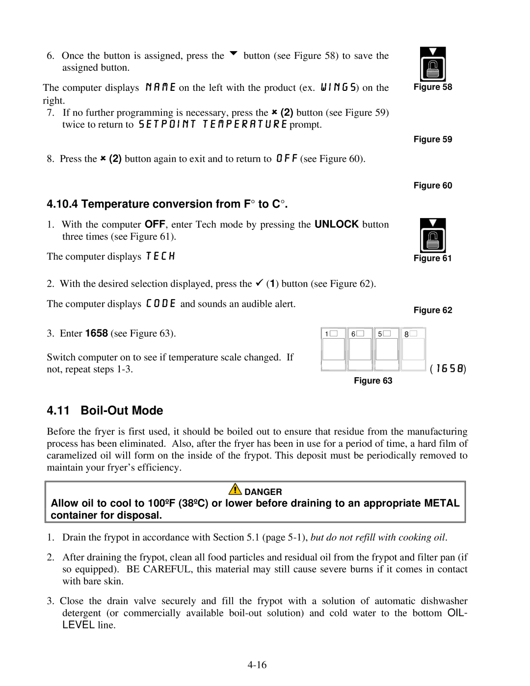 Frymaster Protector Series operation manual Boil-Out Mode, 1658 