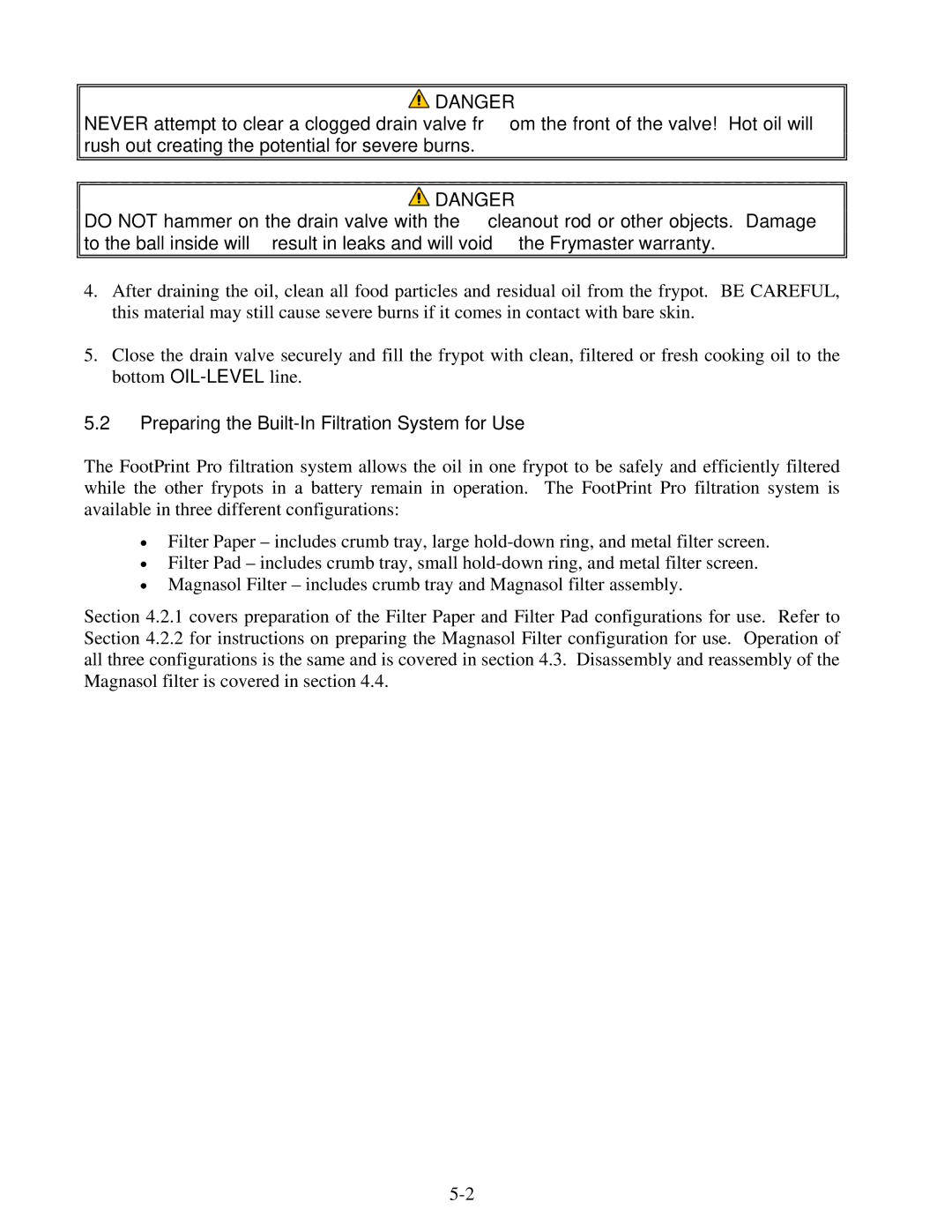 Frymaster Protector Series operation manual Preparing the Built-In Filtration System for Use 