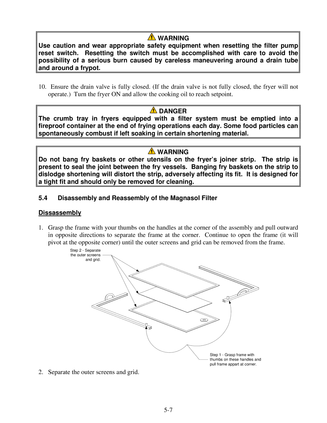 Frymaster Protector Series operation manual Separate the outer screens and grid 