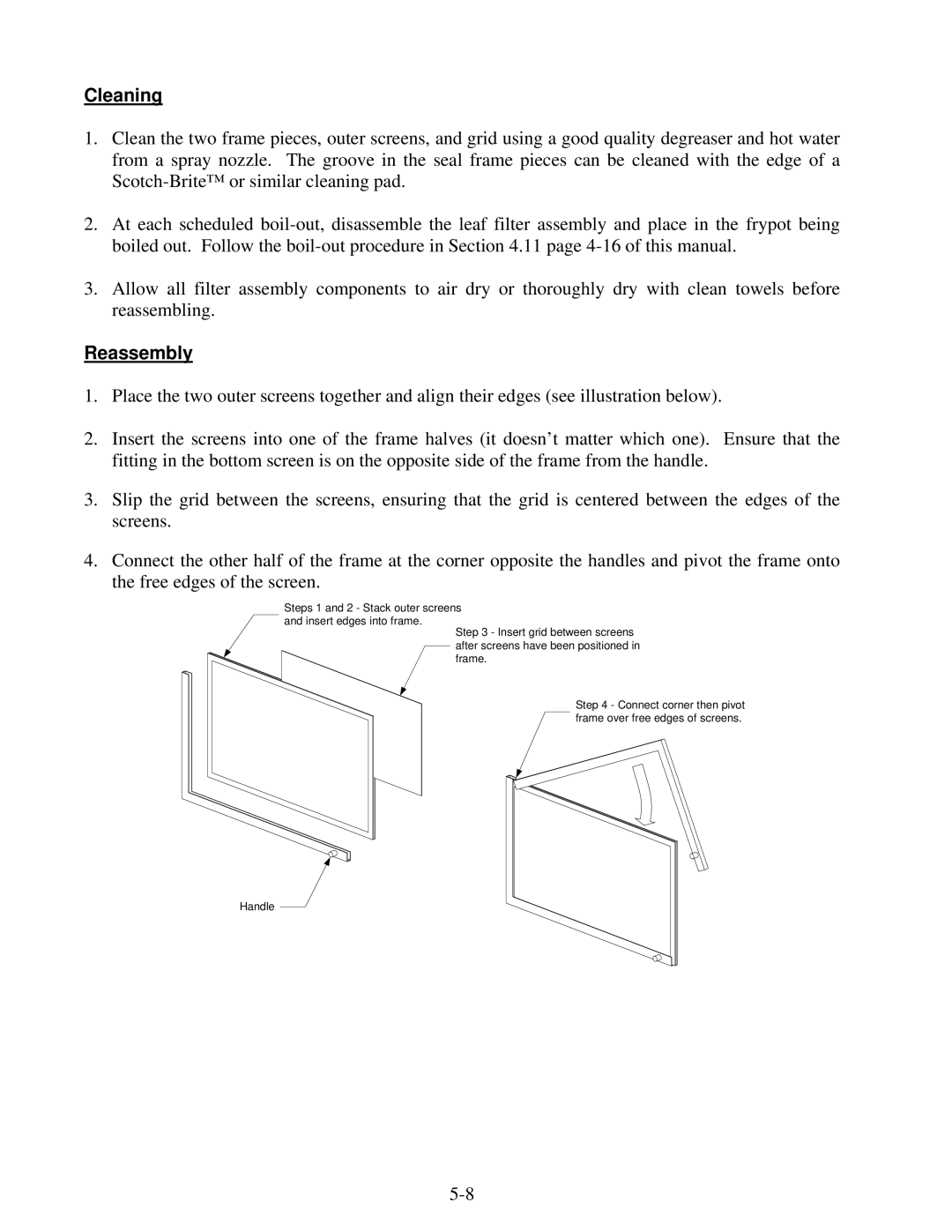 Frymaster Protector Series operation manual Cleaning, Reassembly 