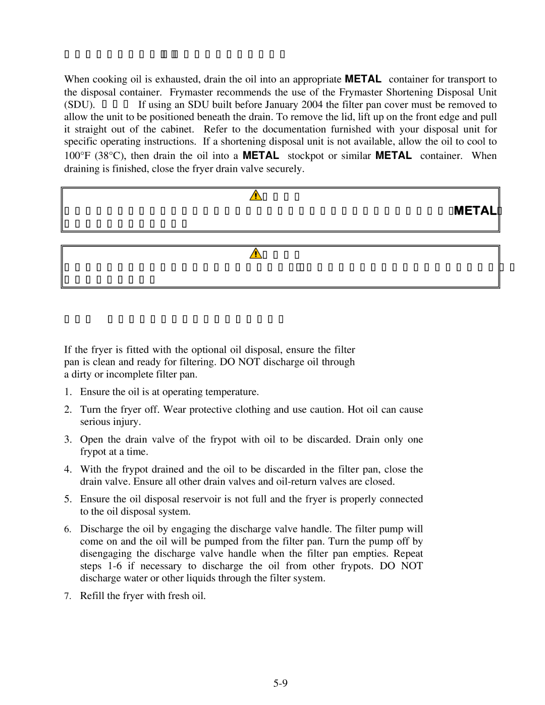 Frymaster Protector Series operation manual Draining and Disposing of Waste Oil 