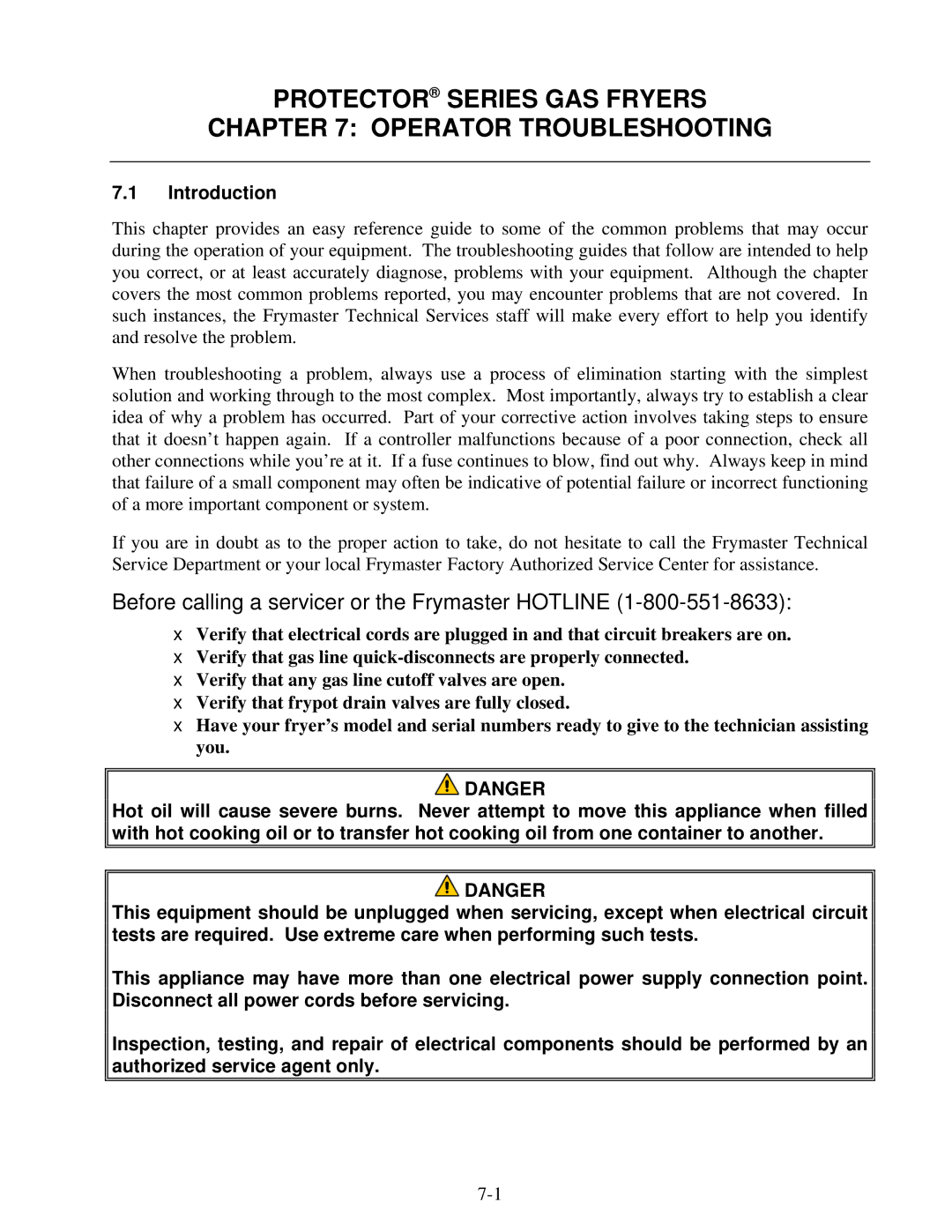 Frymaster operation manual Protector Series GAS Fryers Operator Troubleshooting, Introduction 