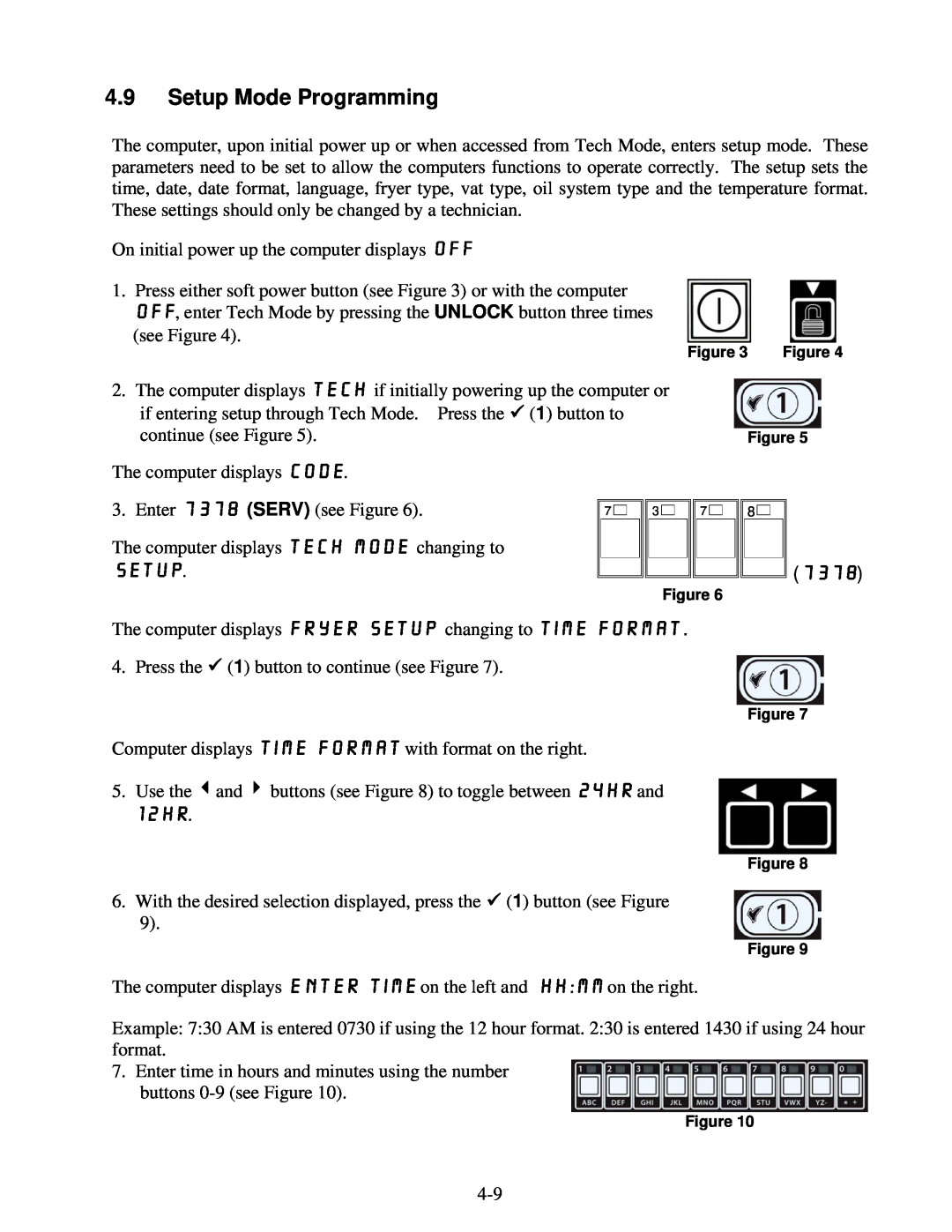 Frymaster Protector Series operation manual 4.9Setup Mode Programming, 7378, 12hr 