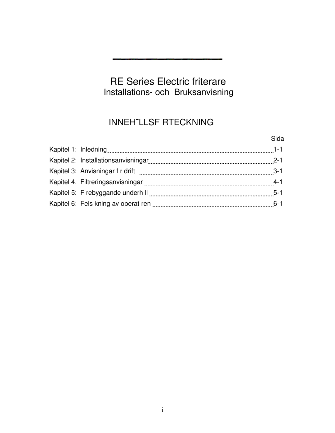 Frymaster manual RE Series Electric friterare 