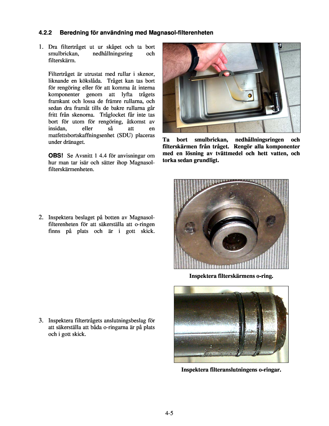 Frymaster RE Series manual Inspektera filterskärmens o-ring, Inspektera filteranslutningens o-ringar 