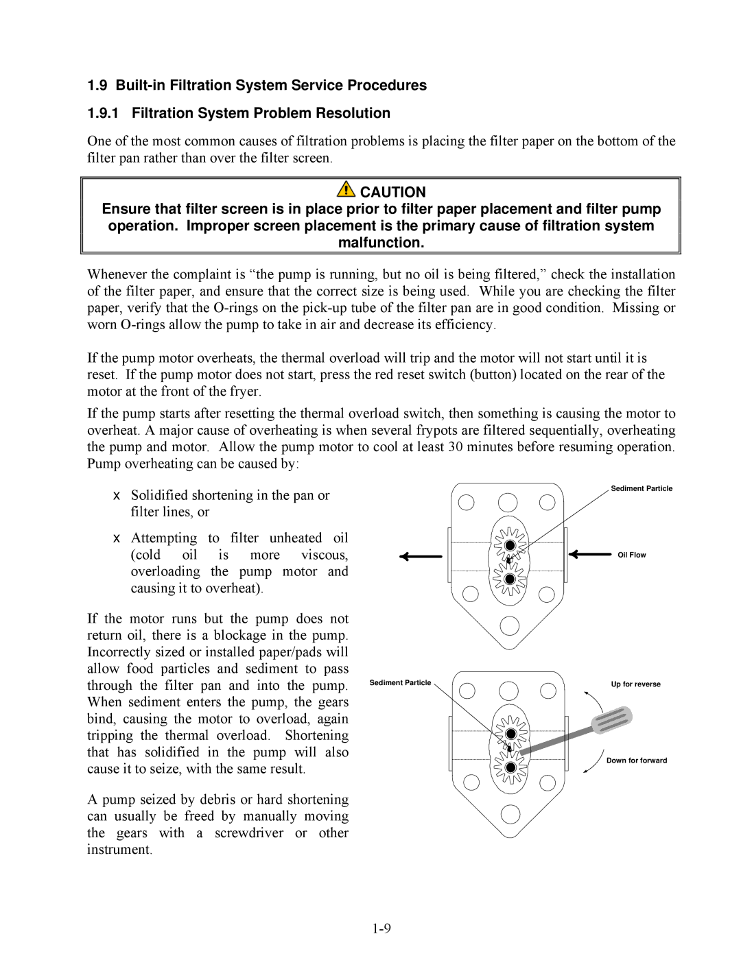 Frymaster RE80 manual Sediment Particle Oil Flow Up for reverse Down for forward 