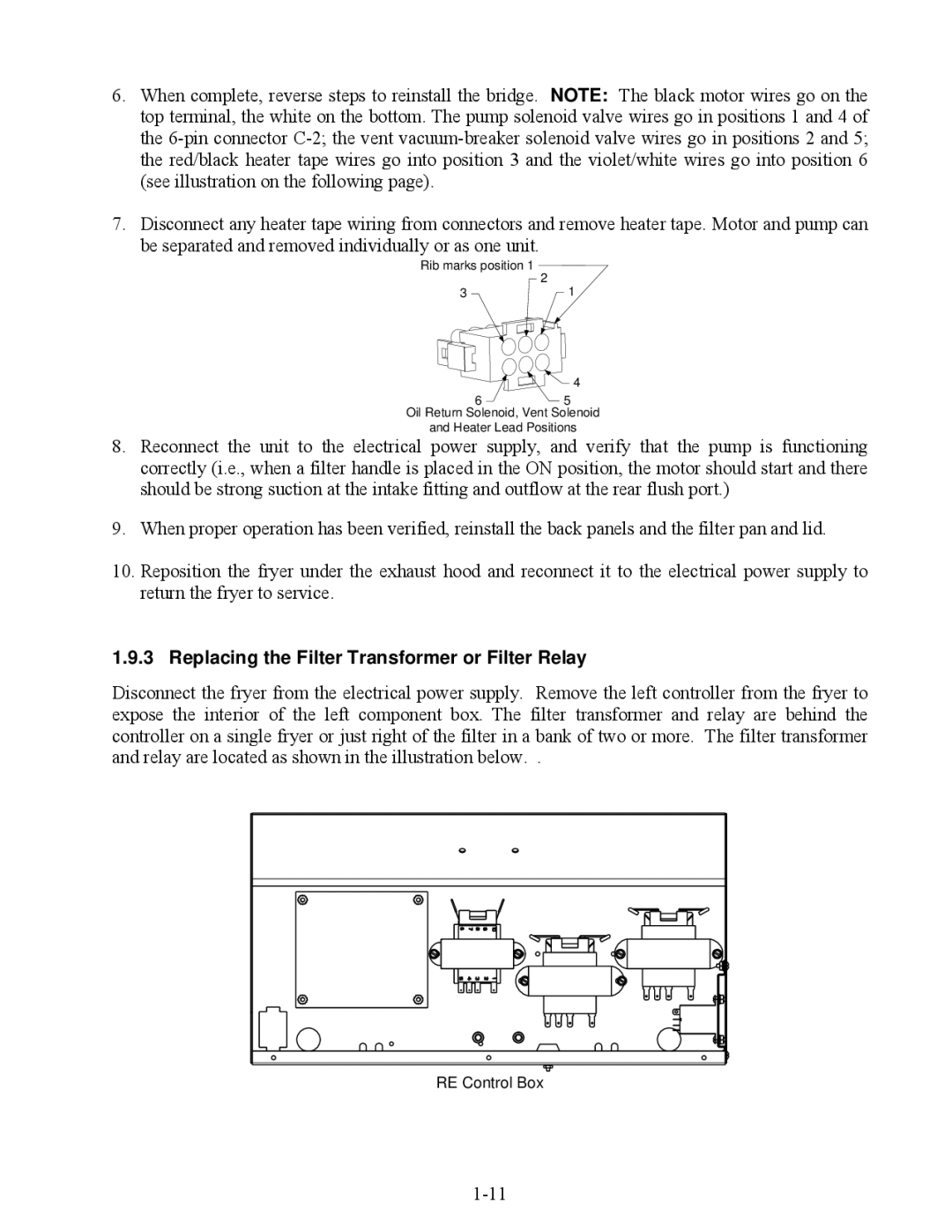 Frymaster RE80 manual Replacing the Filter Transformer or Filter Relay 