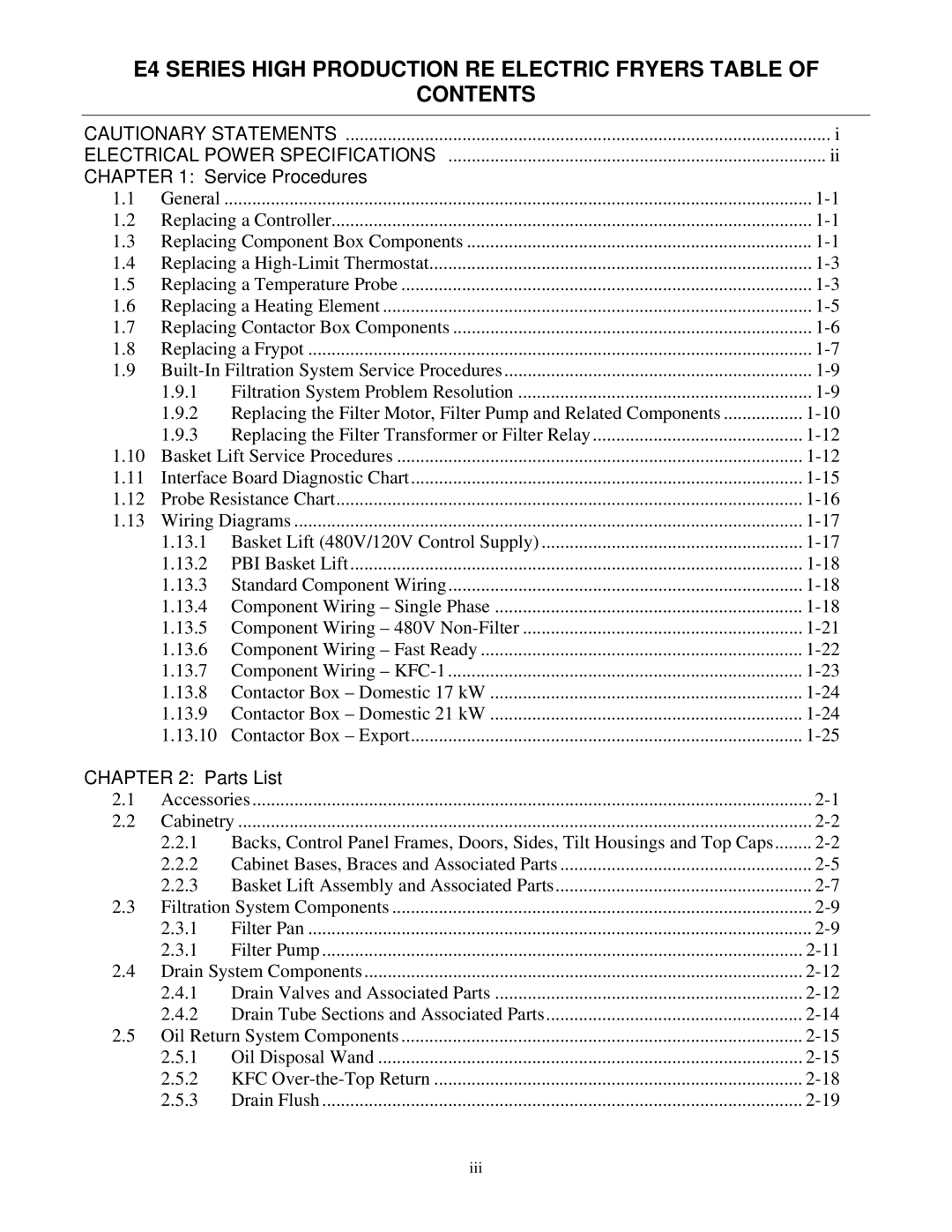 Frymaster RE80 manual E4 Series High Production RE Electric Fryers Table Contents 