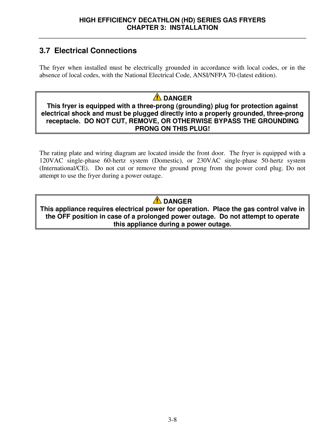 Frymaster SCFHD operation manual Electrical Connections 