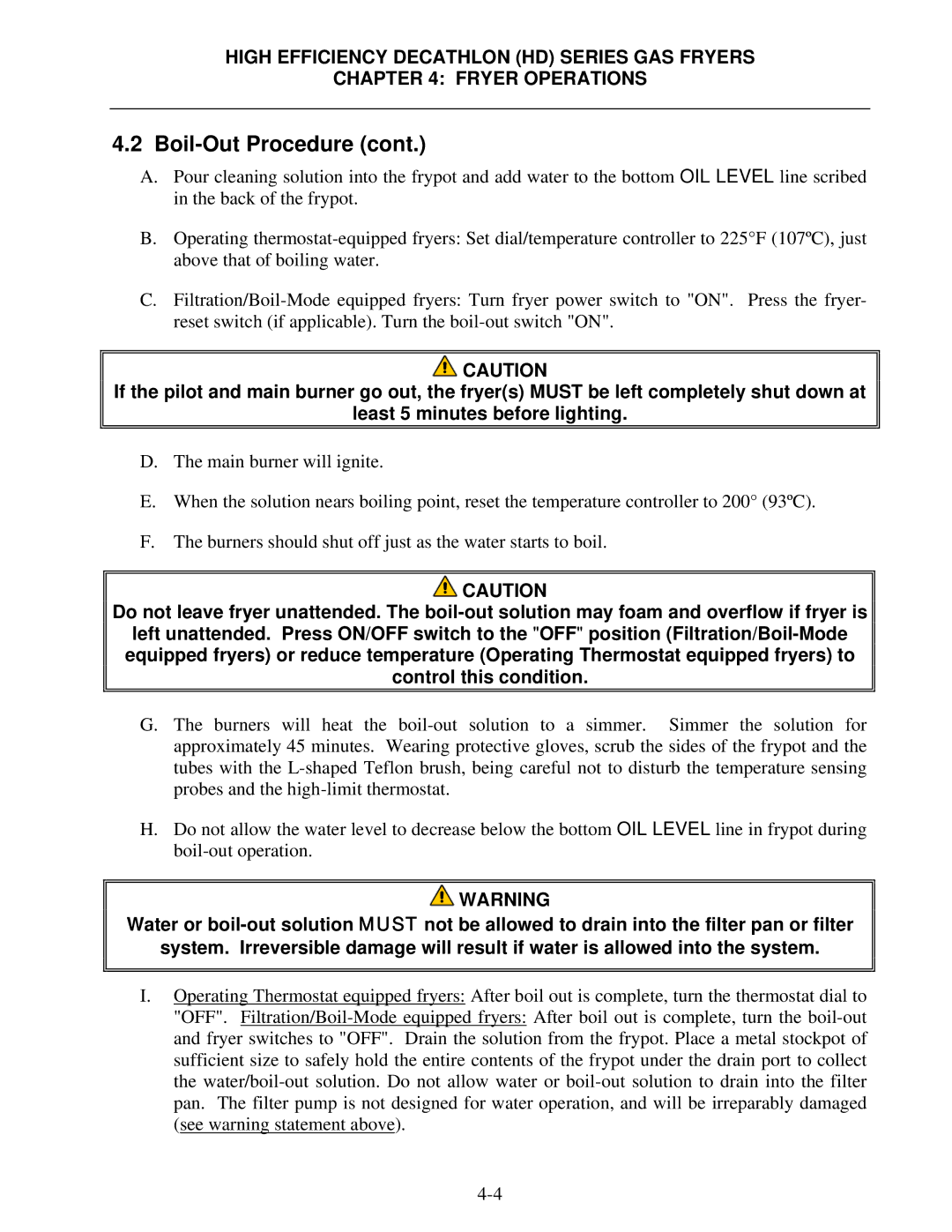 Frymaster SCFHD operation manual Boil-Out Procedure 