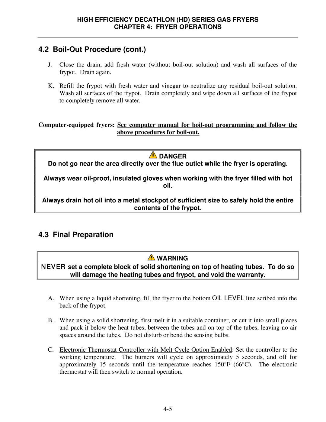 Frymaster SCFHD operation manual Final Preparation 