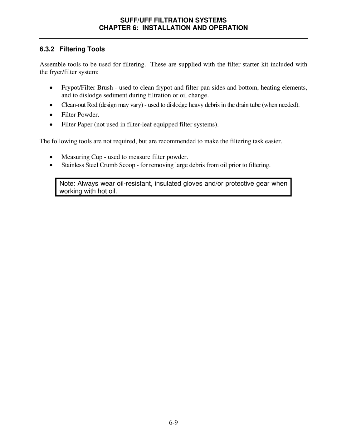 Frymaster SCFHD operation manual Filtering Tools 