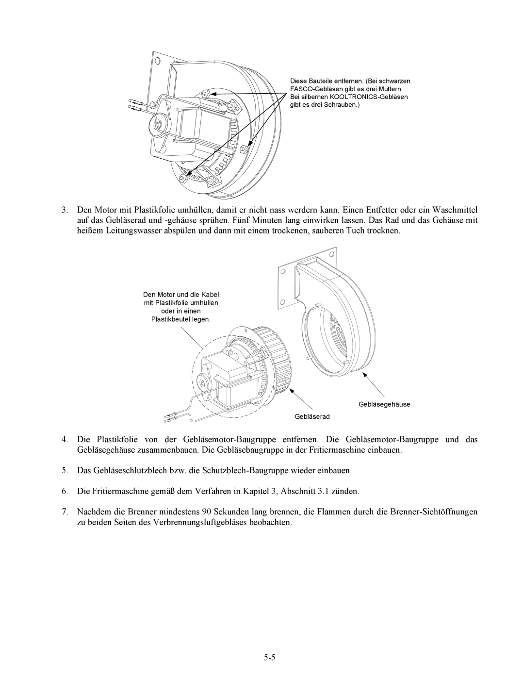 Frymaster Series H50 manual Den Motor und die Kabel 