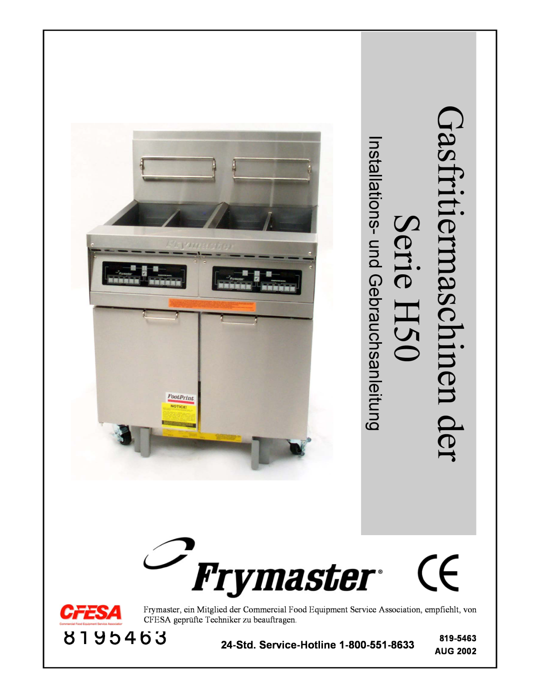 Frymaster Series H50 manual 8195463, Installations- und Gebrauchsanleitung, 819-5463 