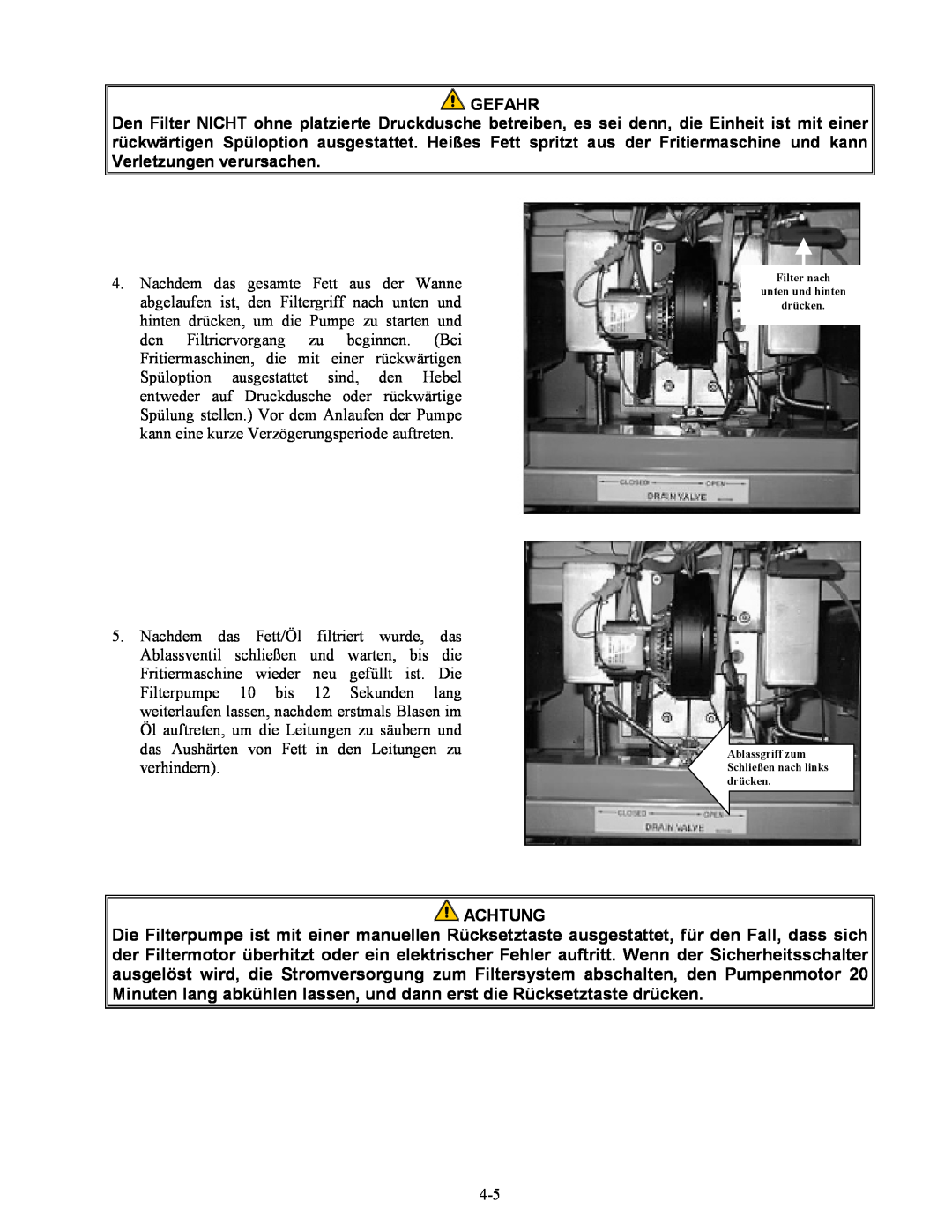 Frymaster Series H50 manual Gefahr, Achtung 