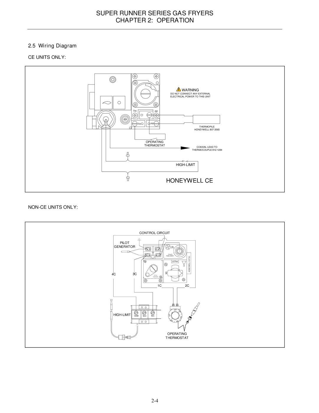 Frymaster Series SR62, Series SR52 operation manual Honeywell CE, Wiring Diagram 