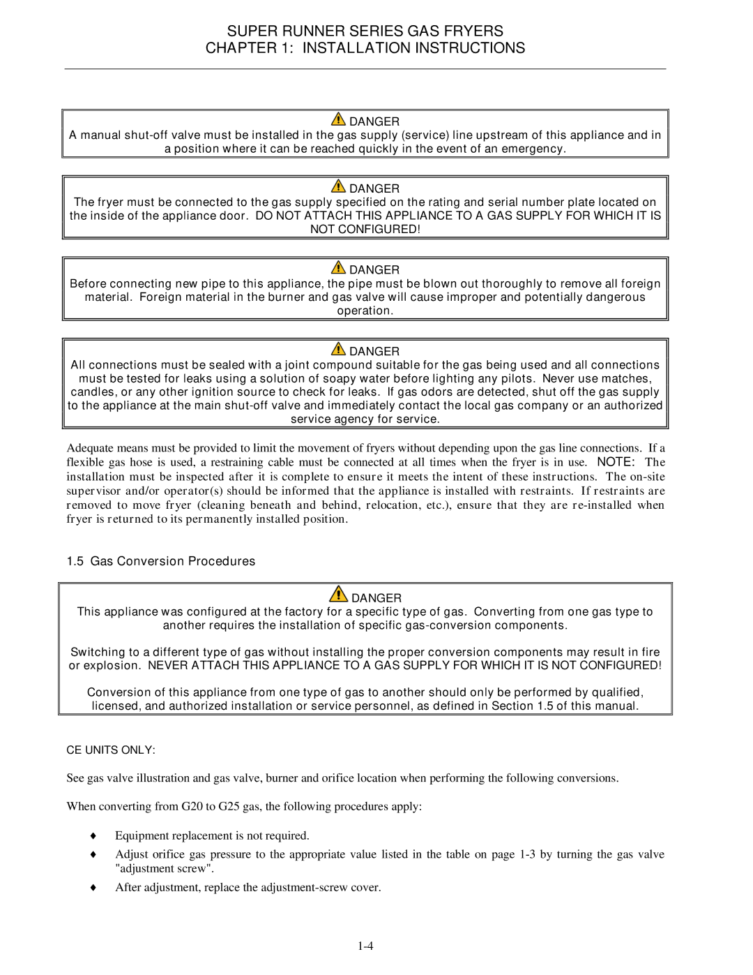 Frymaster Series SR62, Series SR52 operation manual Super Runner Series GAS Fryers Installation Instructions 