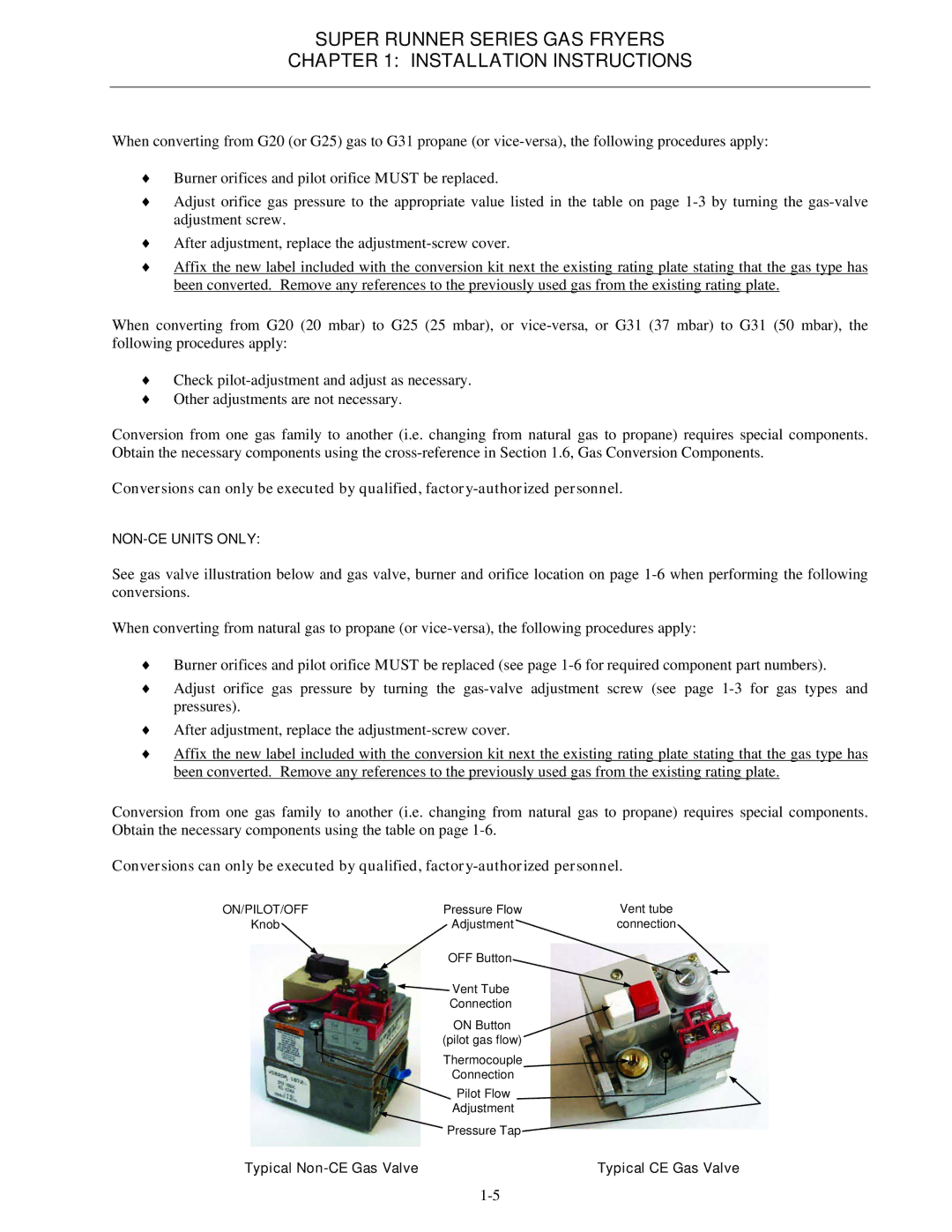 Frymaster Series SR52, Series SR62 operation manual Typical Non-CE Gas Valve Typical CE Gas Valve 