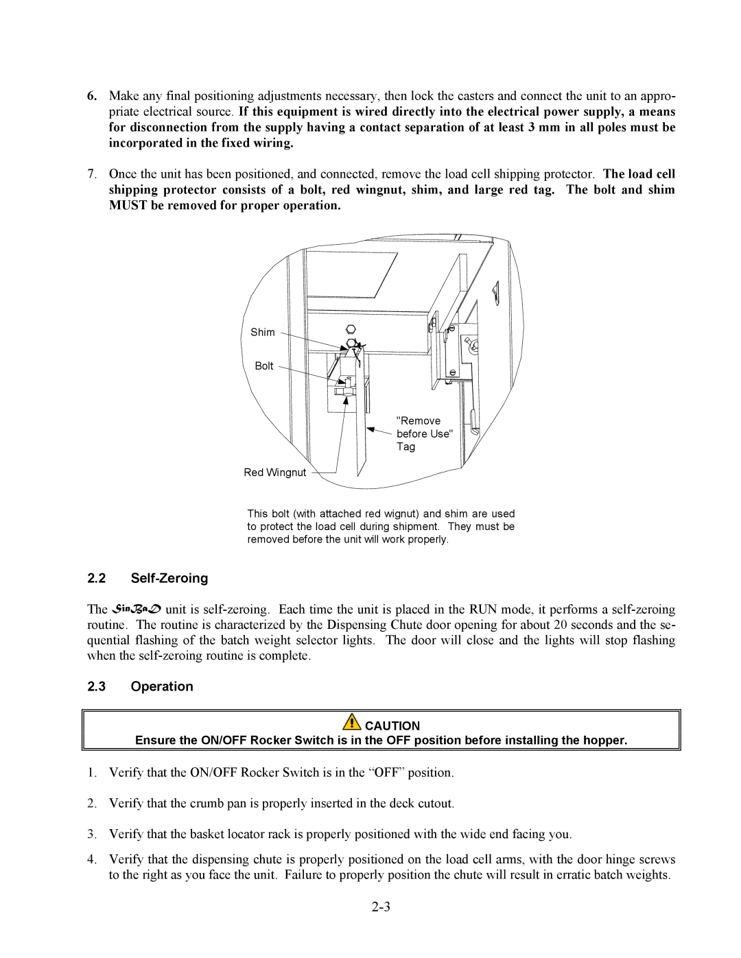 Frymaster SinBaD Series warranty Self-Zeroing, Operation 